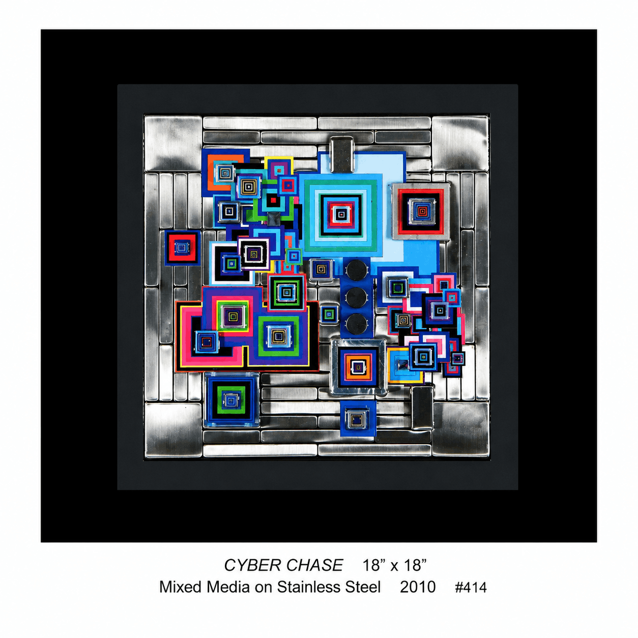 Cyber Chase mixed media on stainless steel by Robert M. Swedroe