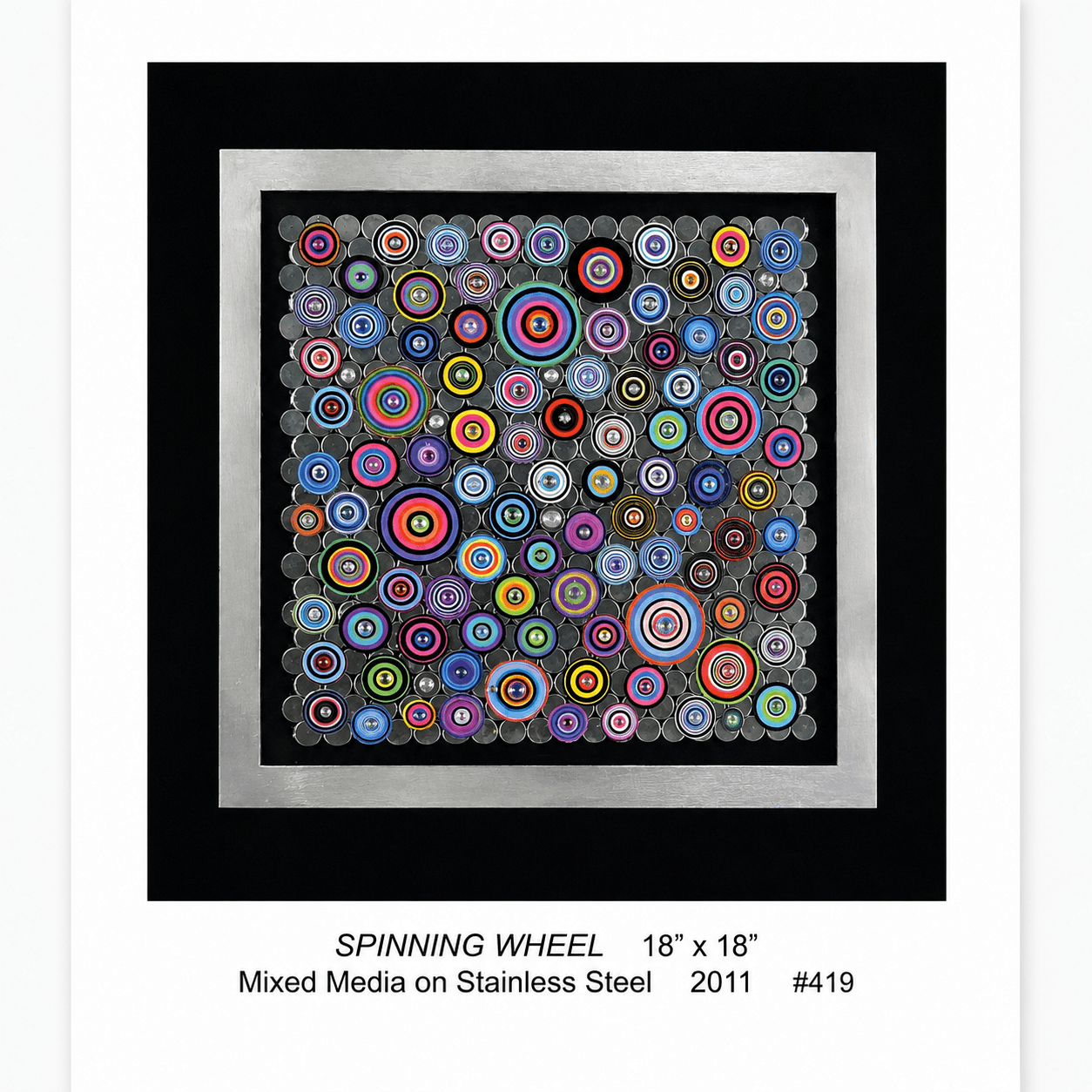 Spinning Wheel mixed media on stainless steel by Robert M. Swedroe
